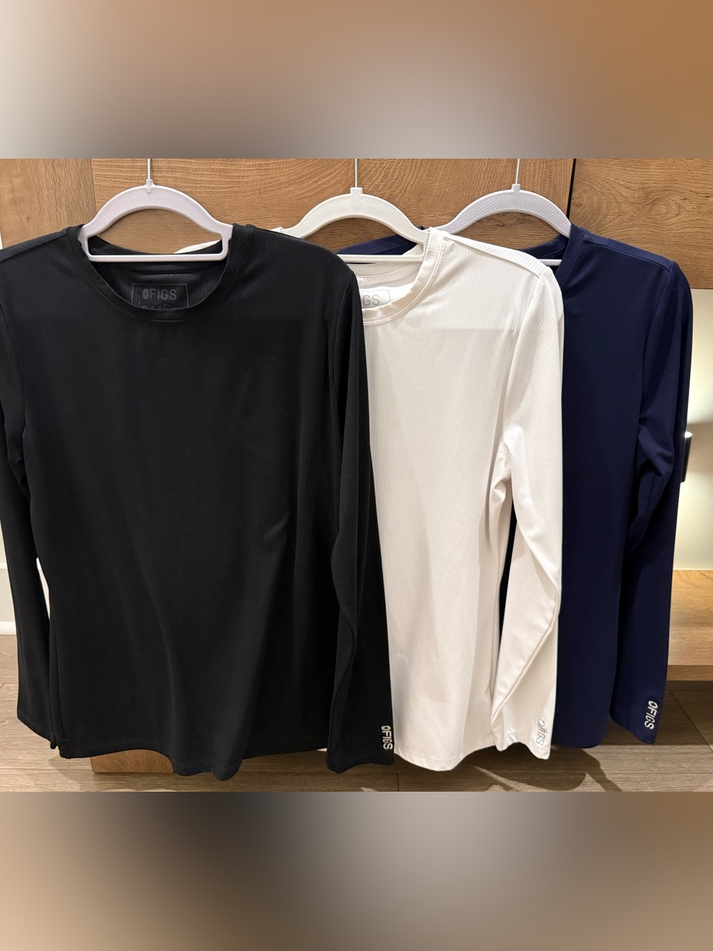 FIGS Women's Underscrubs Ribbed Long Sleeve Black Navy Scrubs Set of 3 Size L